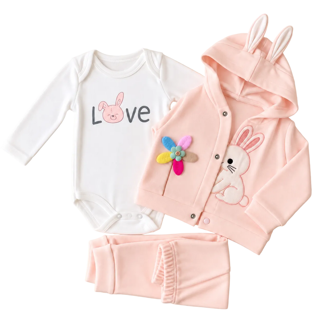 3-teiliges Baby-Set mit gesticktem Hasen