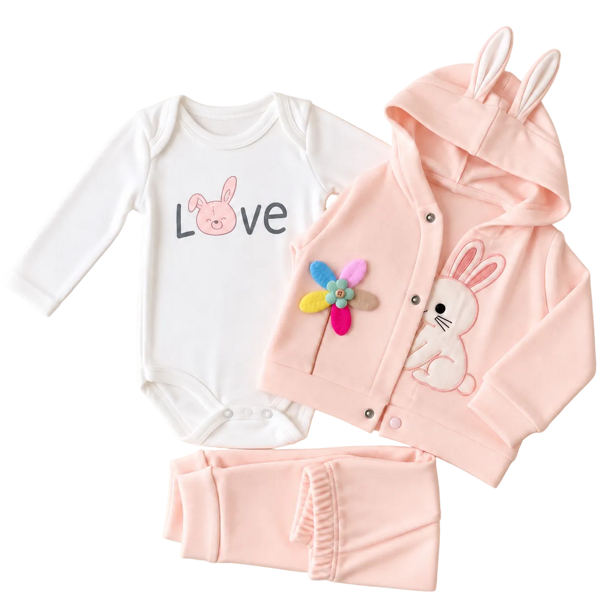 Ensemble bébé 3 pièces avec lapin brodé