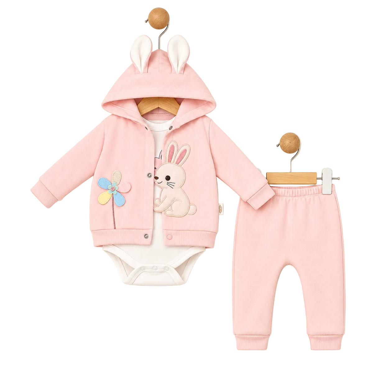 Ensemble bébé 3 pièces avec lapin brodé