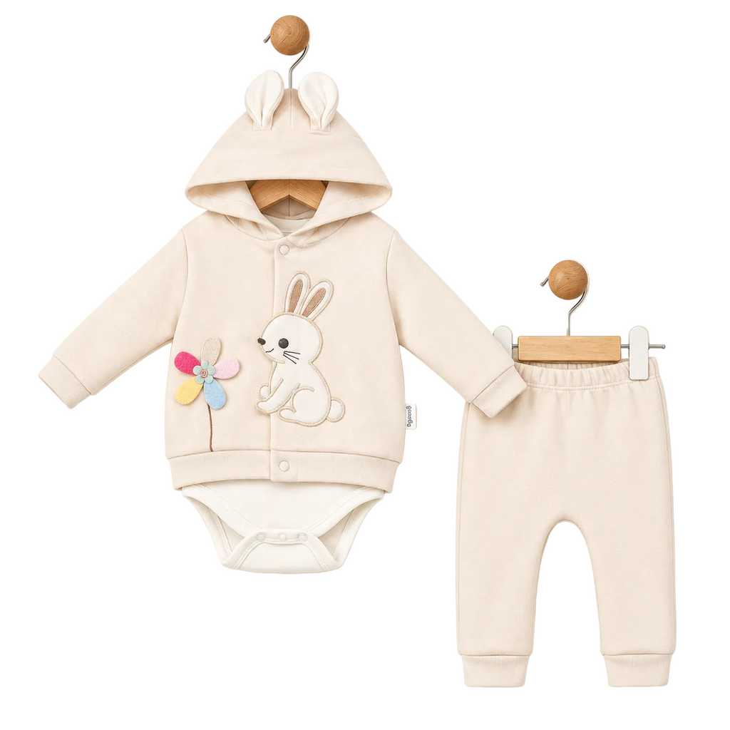 3-teiliges Baby-Set mit gesticktem Hasen