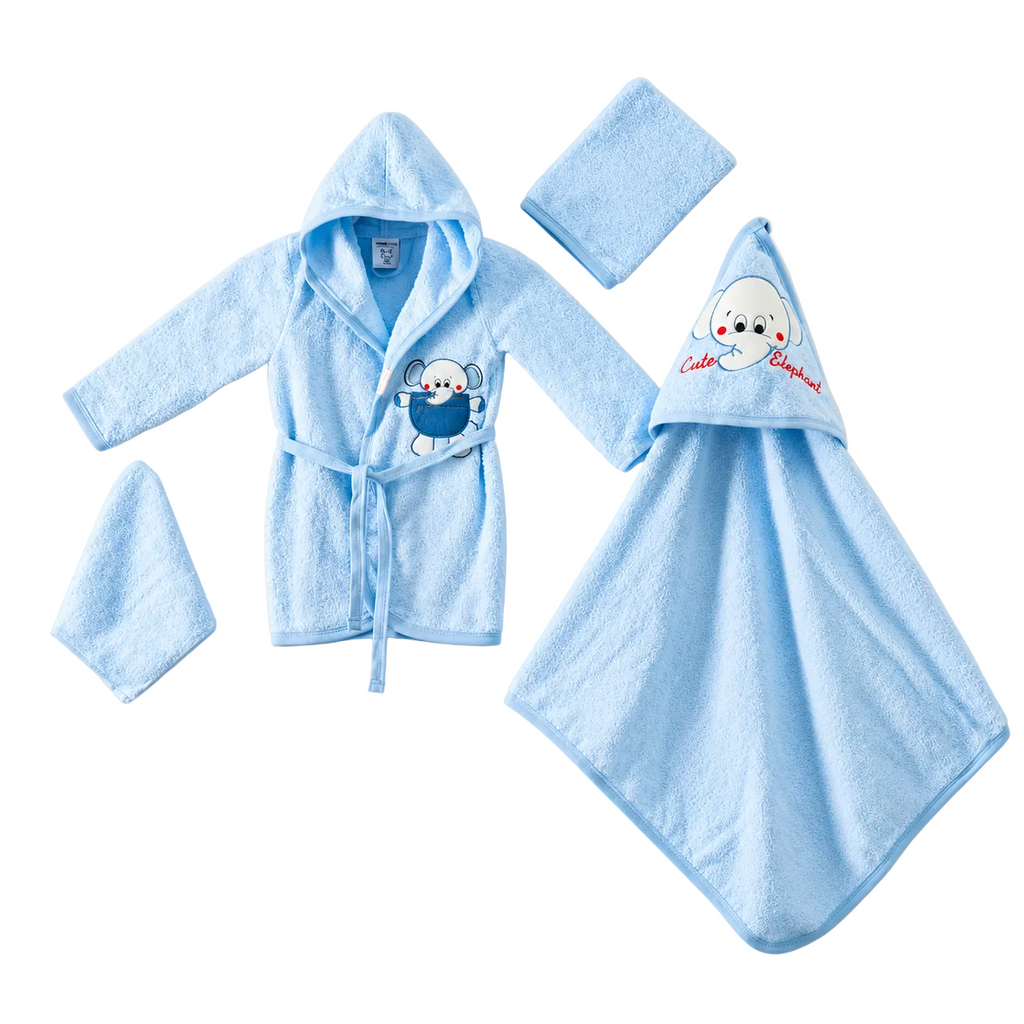 Coffret de bain bébé 4 pièces Éléphant – Bleu ciel – Ramel Petit