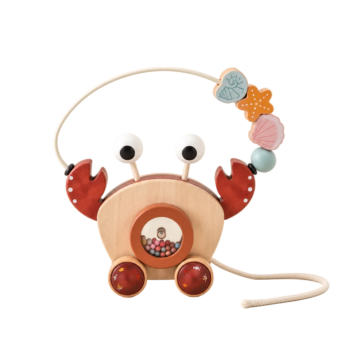 Crabe à tirer avec boulier en bois – inspiration Montessori
