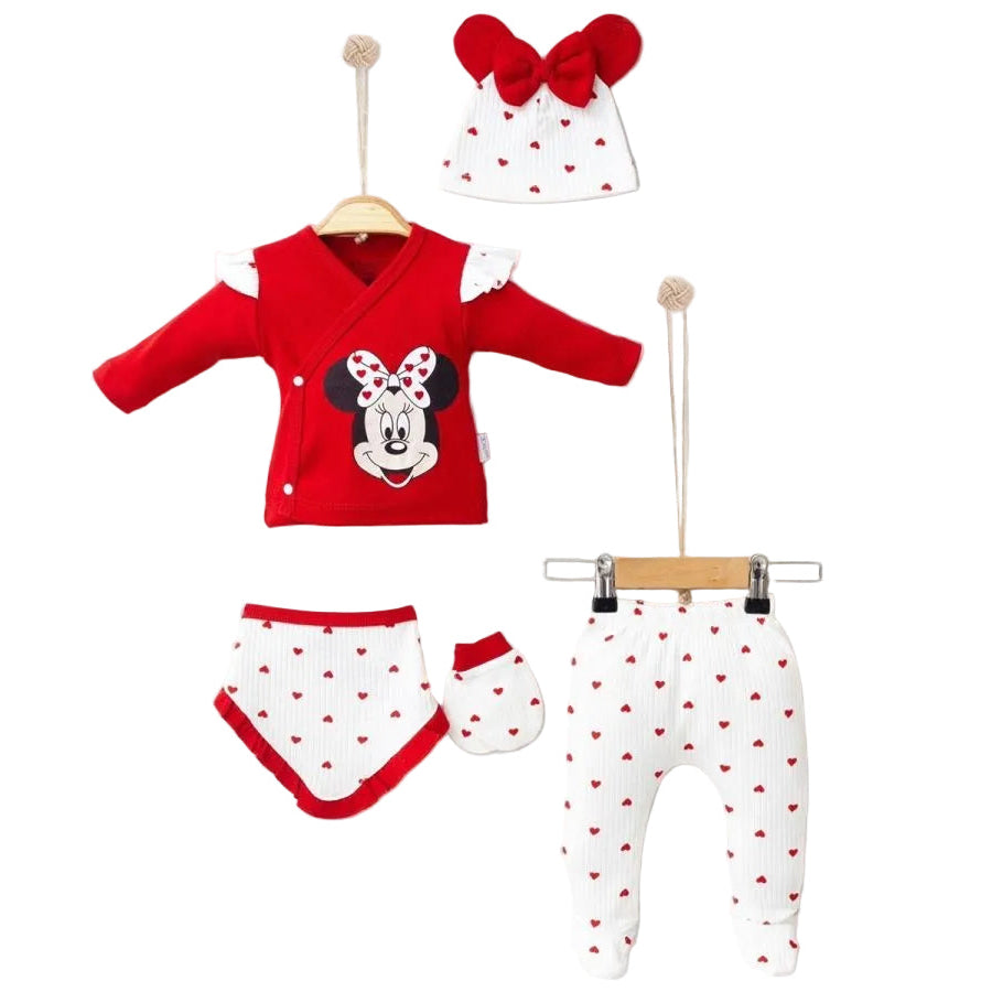 Ensemble bébé fille 5 pièces à cœurs – Rouge & blanc