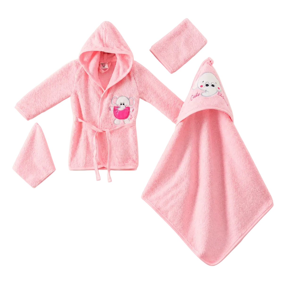 Coffret de bain bébé 4 pièces Éléphant – Rose saumon – Ramel Petit