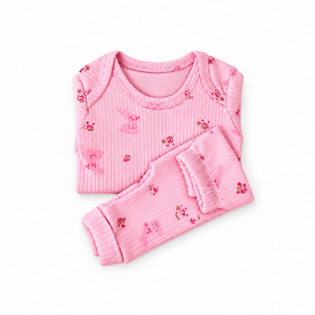 2-teiliges Baby-Mädchen-Set, rosa mit Hasenmotiv