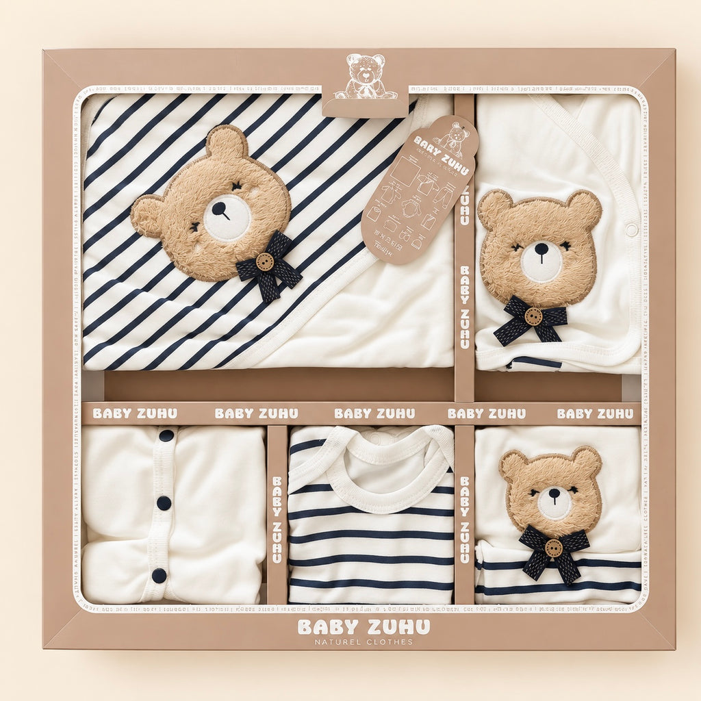 Set nascita Baby Zuhu – Orsetto a righe blu marino
