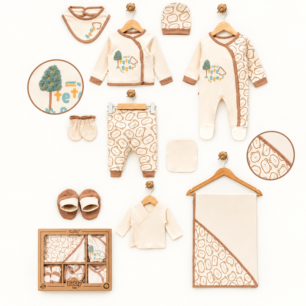 Set naissance 10 pièces BEBLY – ours beige