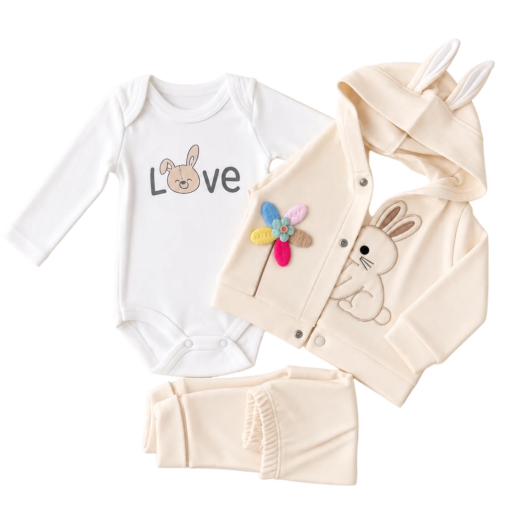 3-teiliges Baby-Set mit gesticktem Hasen