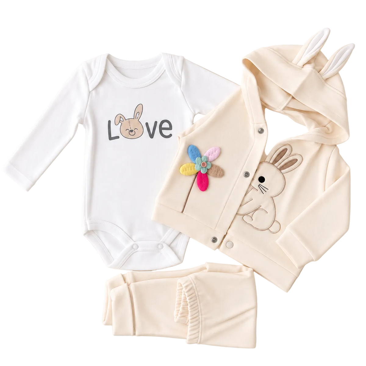 Ensemble bébé 3 pièces avec lapin brodé