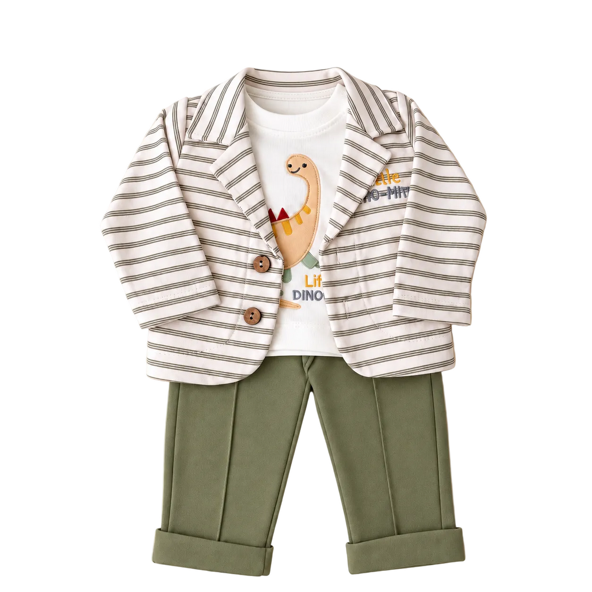 Ensemble bébé garçon 3 pièces Dino – vert olive