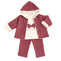 Completo 3 pezzi neonata con giacca con cappuccio foderata – Bordeaux