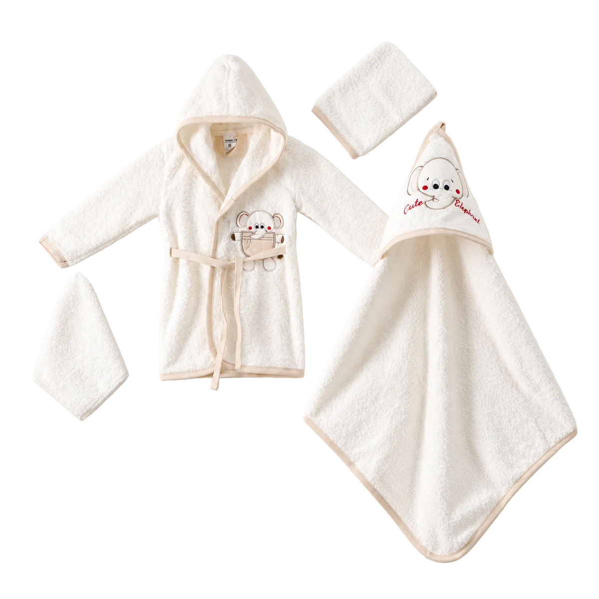 Coffret de bain bébé 4 pièces Éléphant – Écru / Beige – Ramel Petit