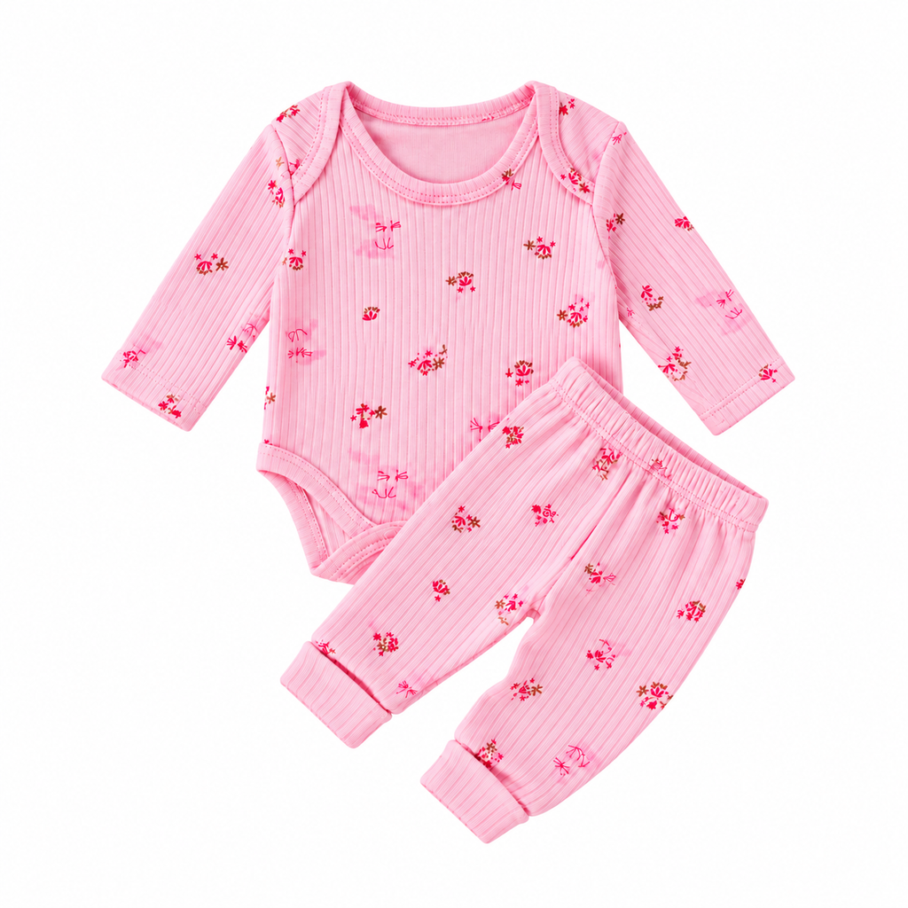 2-teiliges Baby-Mädchen-Set, rosa mit Hasenmotiv
