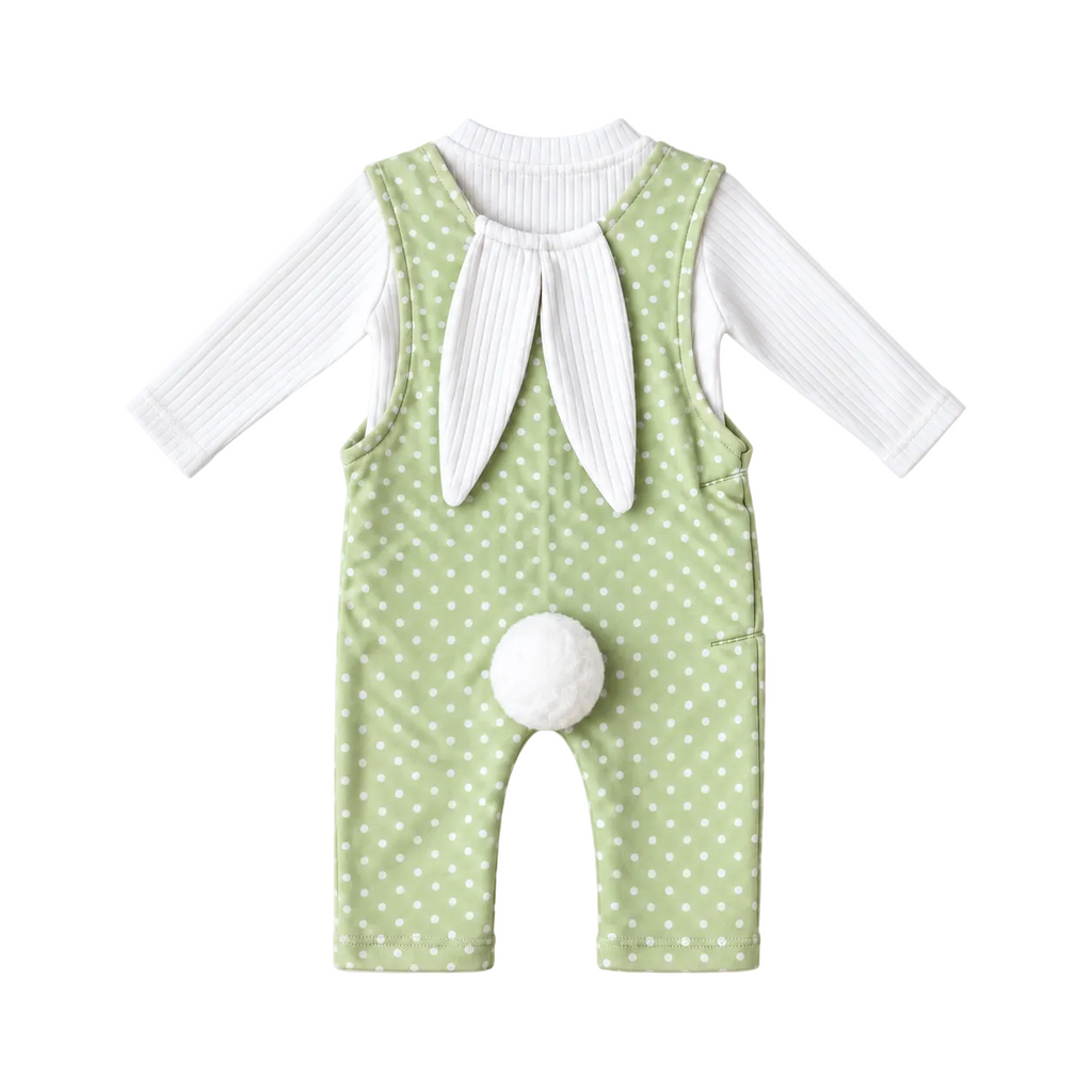 Completo 2 pezzi neonata con salopette coniglio – Verde