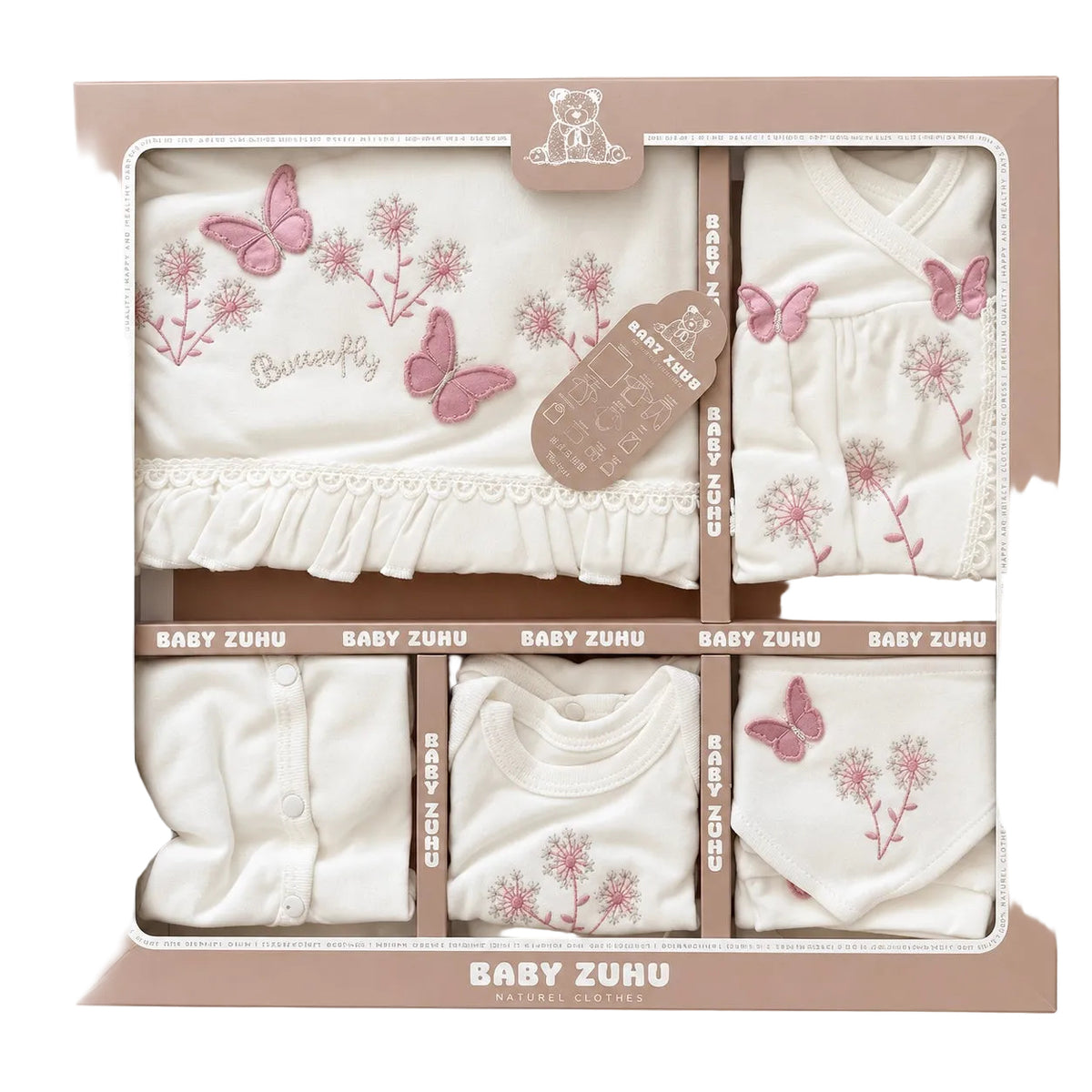 Coffret naissance 10 pièces Baby Zuhu – Papillons roses