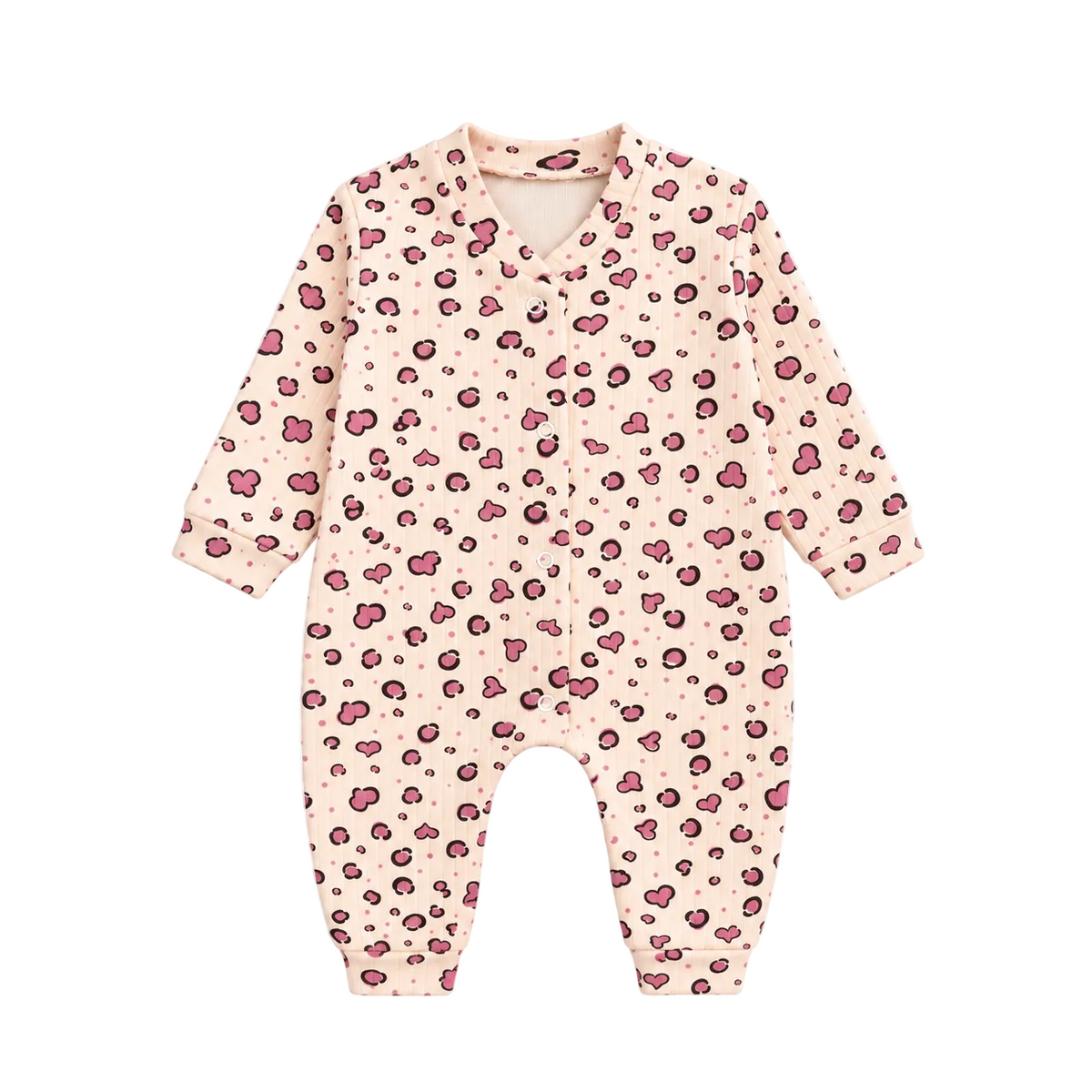 Grenouillère bébé crème à imprimé léopard