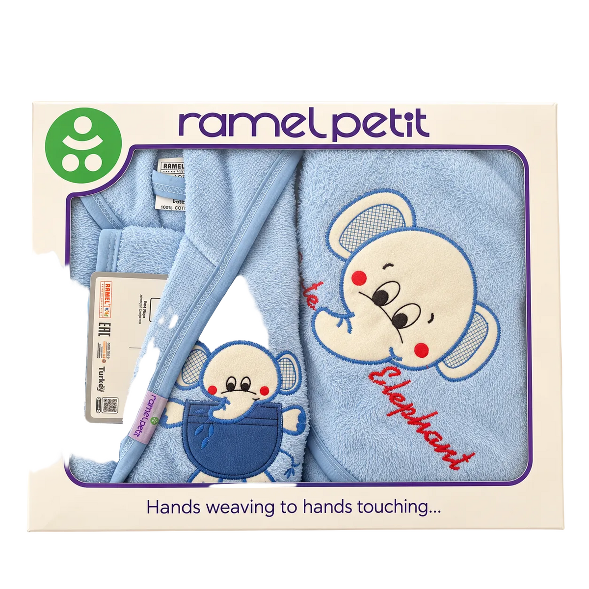 Coffret de bain bébé 4 pièces Éléphant – Bleu ciel – Ramel Petit