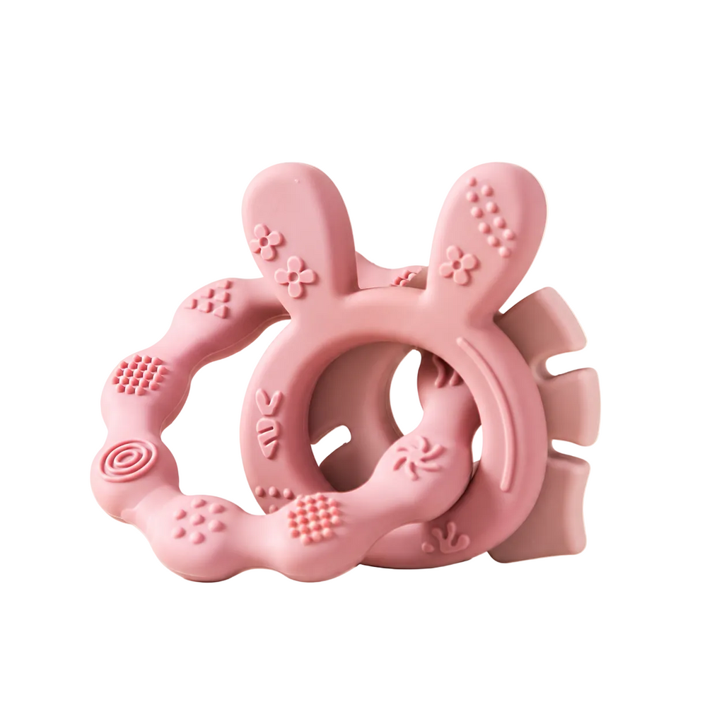Jouet de dentition sensoriel en silicone – 3 anneaux
