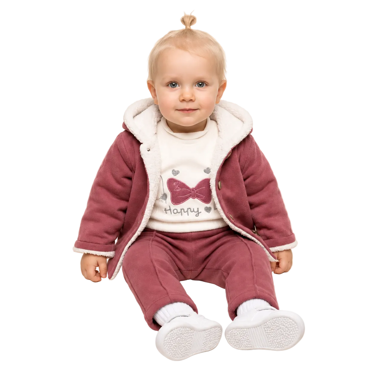 Ensemble bébé fille 3 pièces avec veste à capuche doublée – Bordeaux