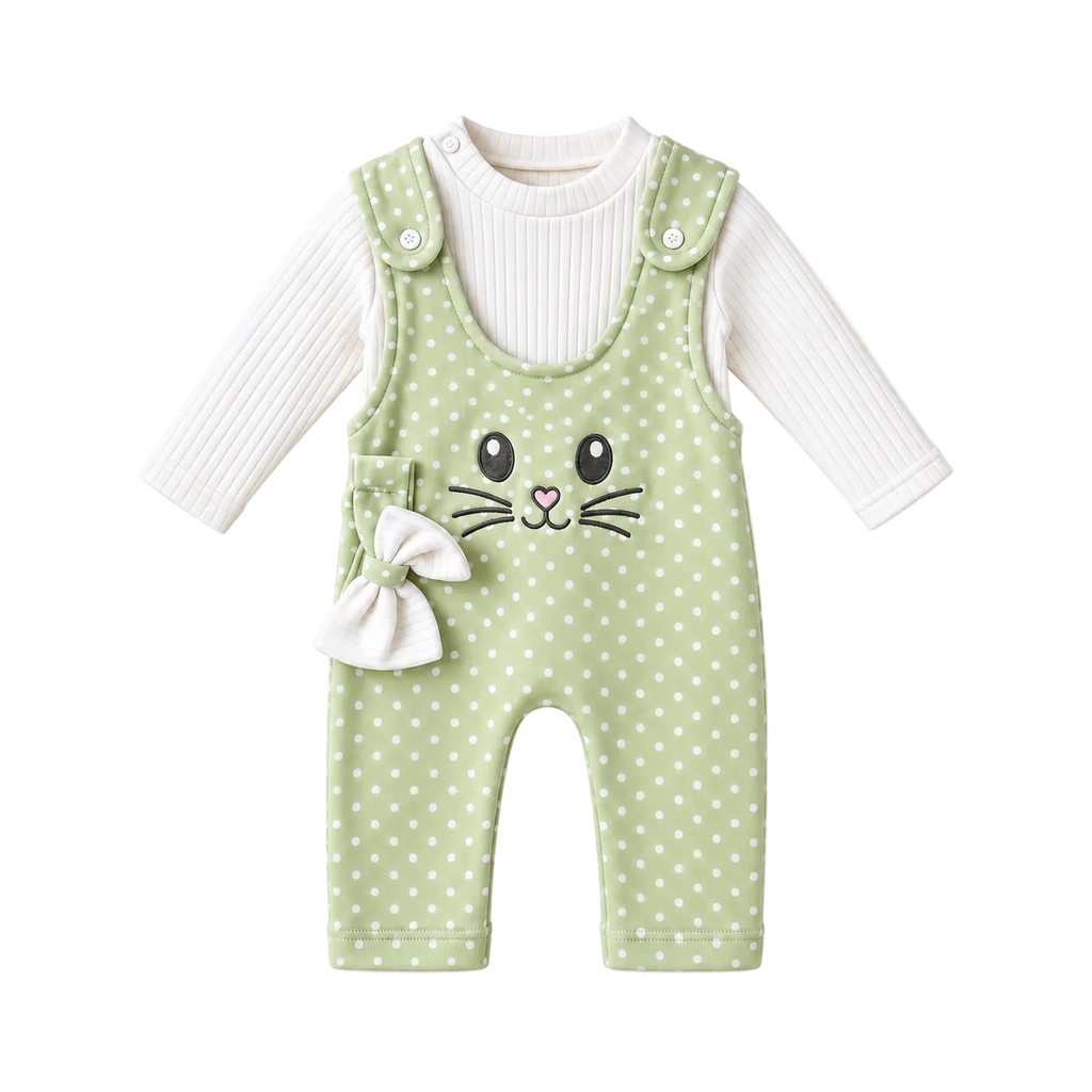 Completo 2 pezzi neonata con salopette coniglio – Verde
