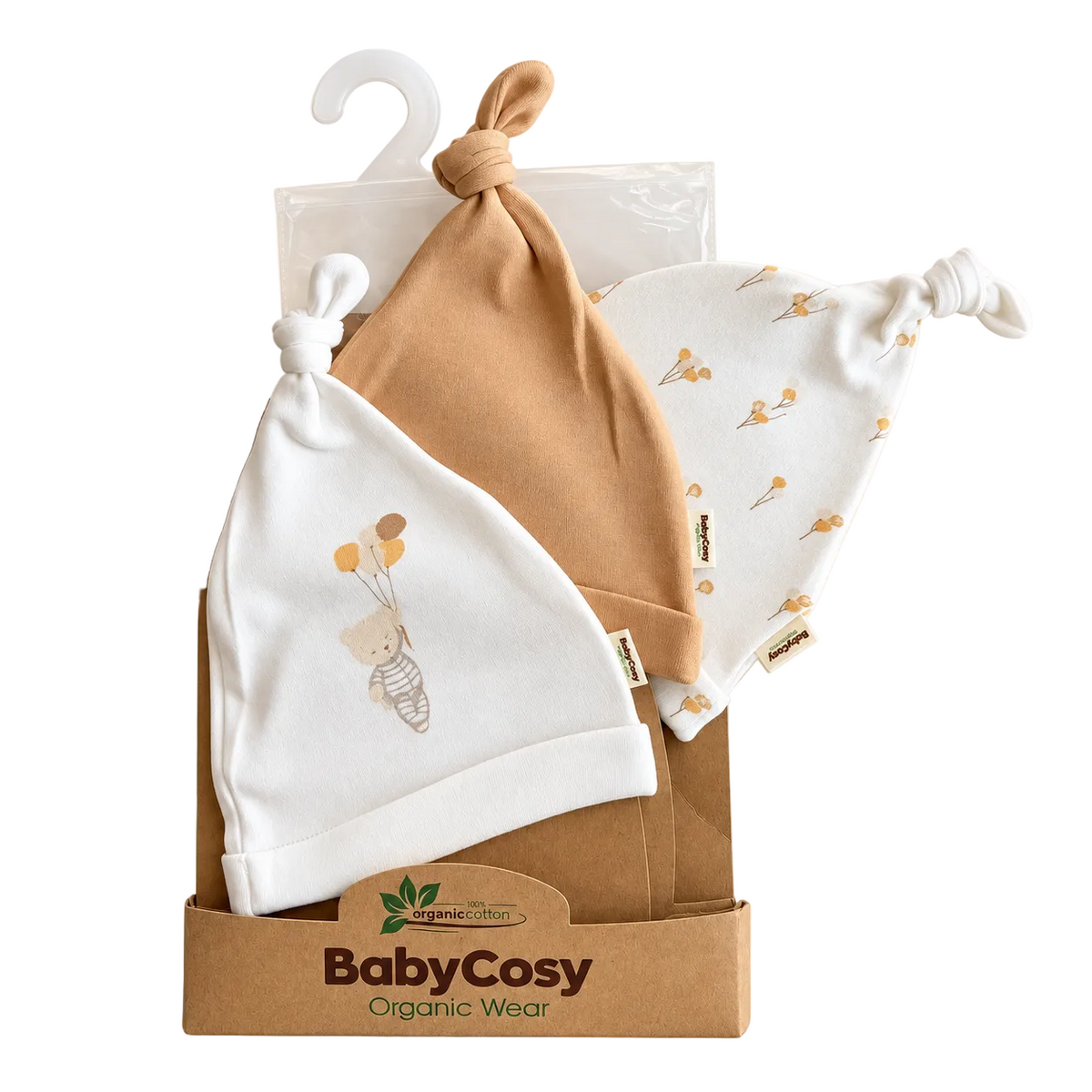 Lot de 3 bonnets bébé en coton biologique – BabyCosy