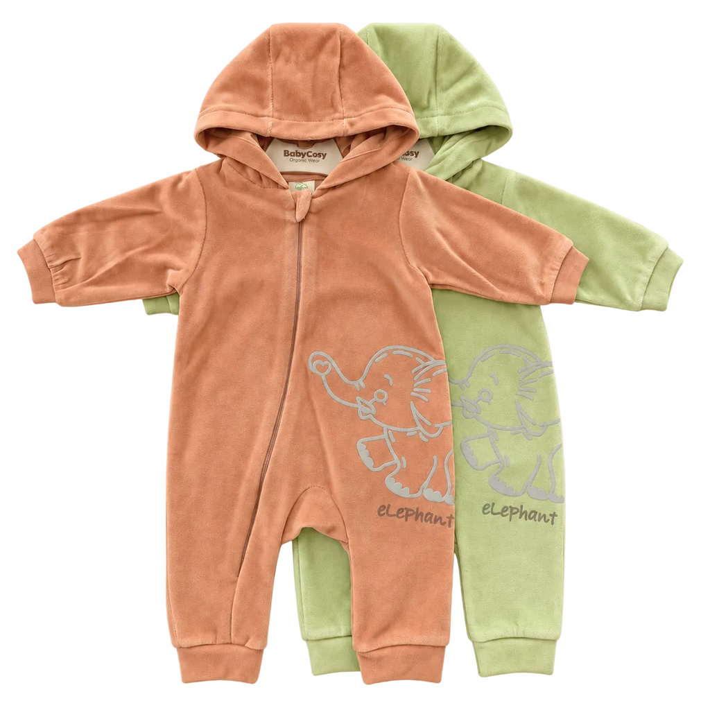 Unisex-Baby-Overall mit Kapuze aus Bio-Baumwolle – Elefantenmotiv