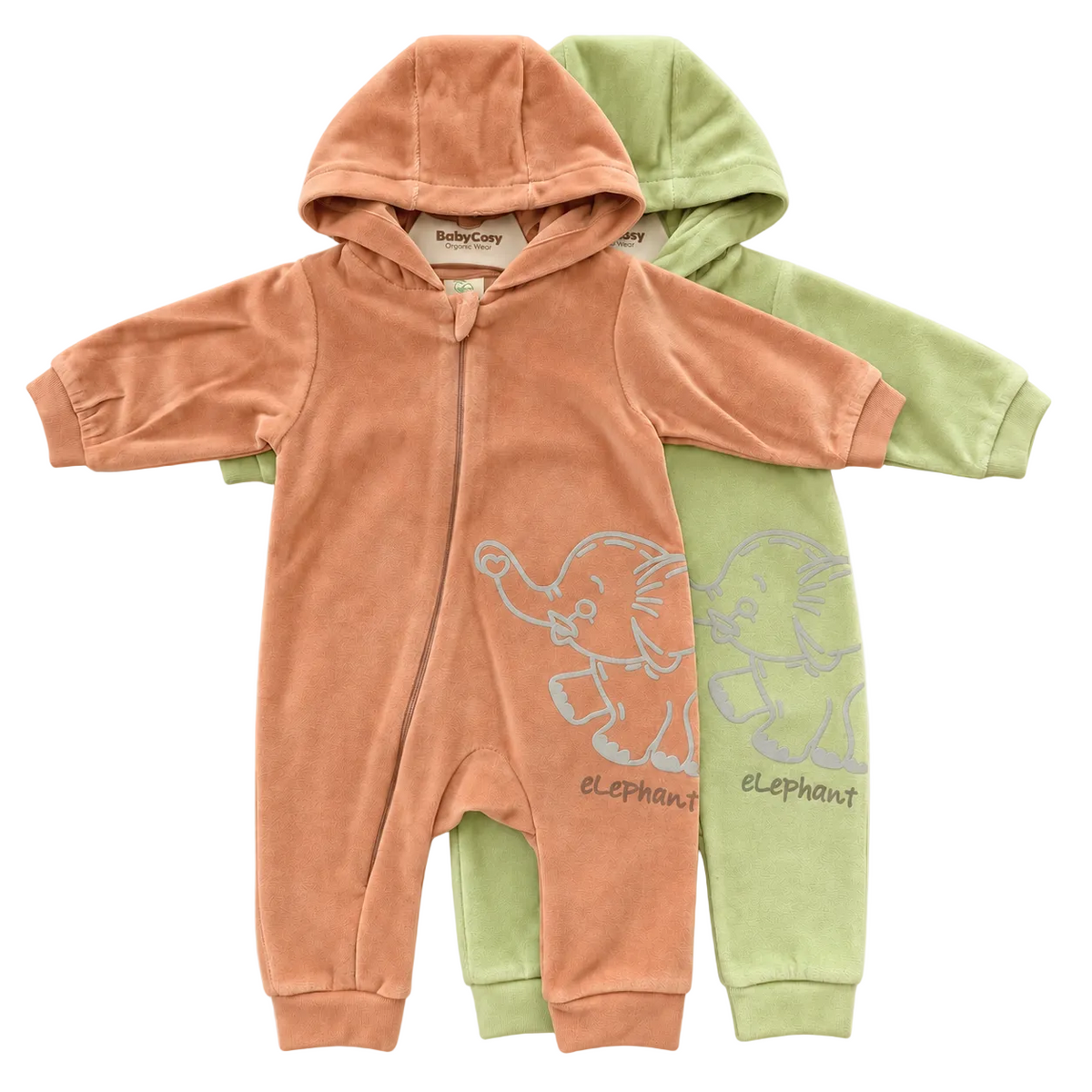 Combinaison bébé unisexe à capuche en coton biologique – Motif éléphant