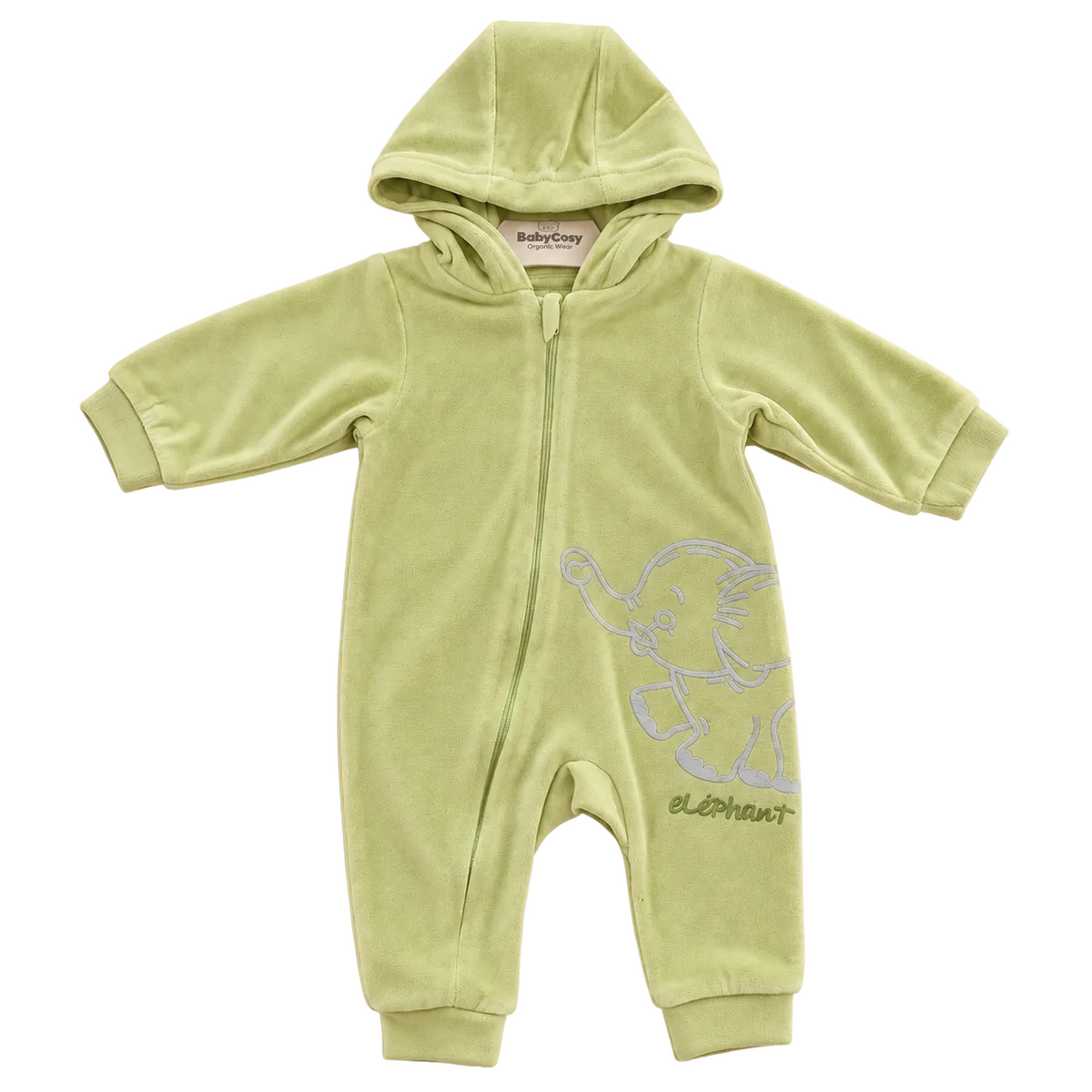 Combinaison bébé unisexe à capuche en coton biologique – Motif éléphant