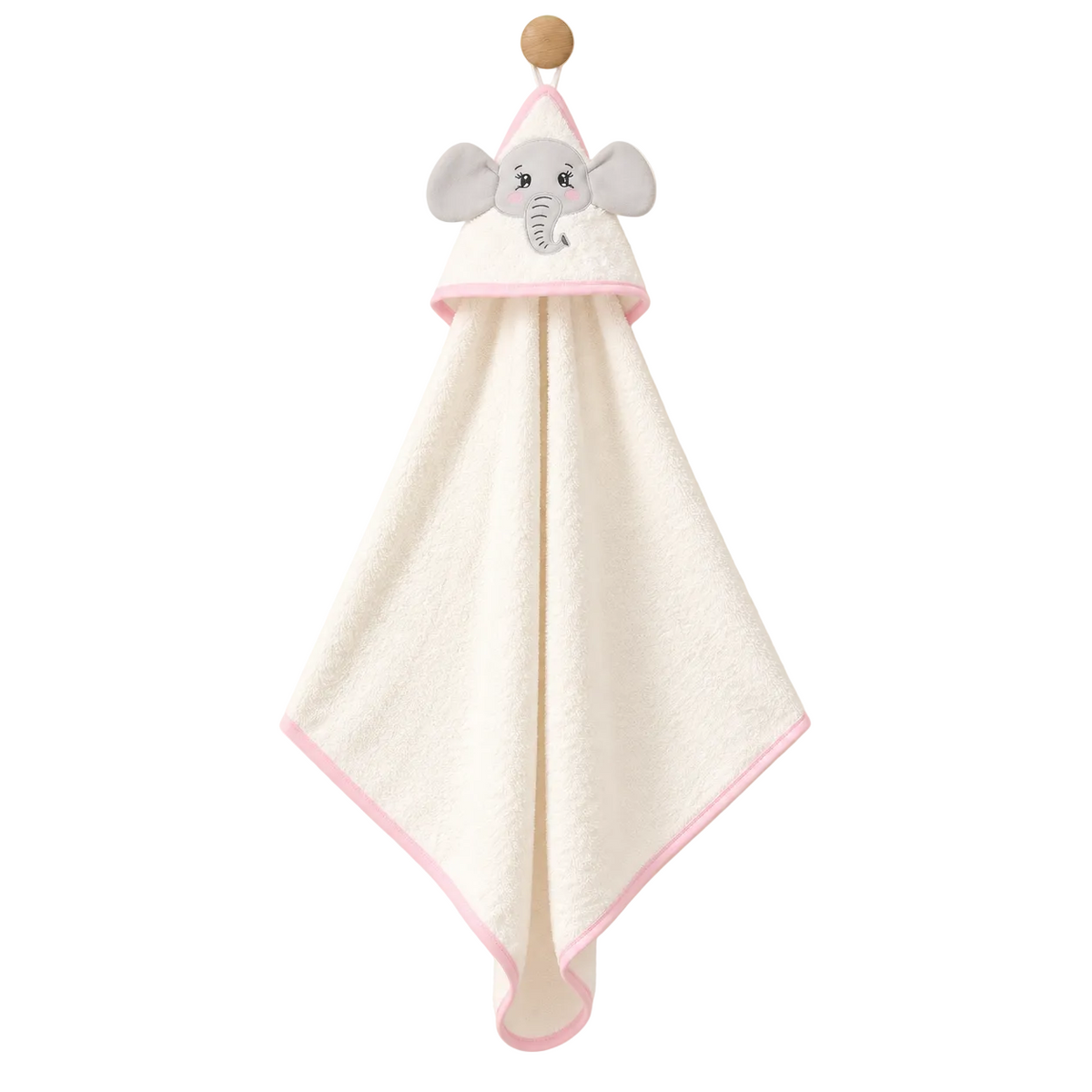 Serviette de bain bébé à capuche éléphant – 80 × 90 cm