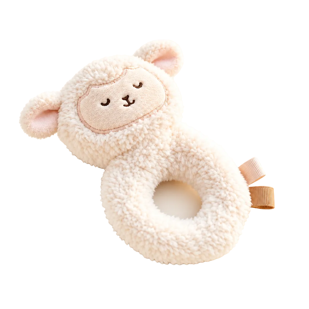Hochet anneau mouton en peluche